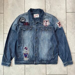 Y2K Parish Nation Jean Jacket Champions Patchwork Denim Vintage Men’s Size 4XL
